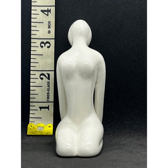 Abstract White Ceramic Kneeling Figure Sculpture yoga minimalist decor - Picture 3 of 3
